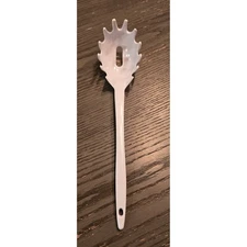 Vintage EKCO White Spaghetti Server Ladle Slotted Spoon 12 inches