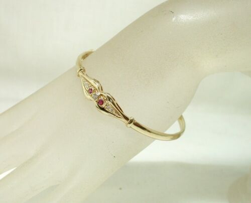 Vintage Lovely 9ct Gold Ruby And White Stone Hinge Bangle 22163 - Picture 5 of 5