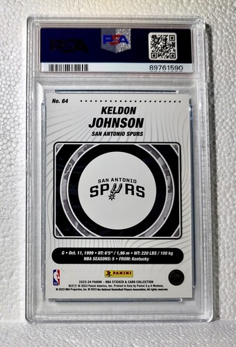 Keldon Johnson 2023-24 Panini NBA #64 Blue Foil Card Spurs #175/200 PSA 6 EX-MT - Picture 2 of 2