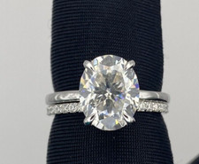 2.80CT Oval Cut Lab Grown Diamond Hidden Halo Bridal Ring Set In 14K White Gold