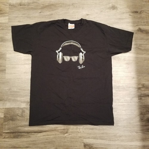 Ray BAN Medium Manica Corta Nero T-shirt Occhiali da sole e Cuffie EUC  Autentico | eBay