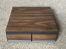 Vtg VHS Video Tape Holder Faux Wood 2 Drawer Cabinet Storage Case Holds 24 Tapes