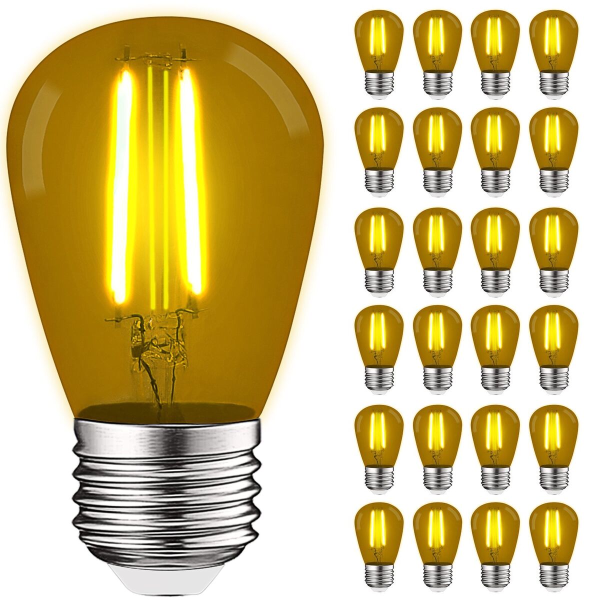 Luxrite 24-Pack S14 Edison LED Yellow Light Bulbs for String Lights 0.5W UL E26 Luxrite 24-Pack S14 Edison LED Yellow Light Bulbs for String Lights 0.5W UL E26