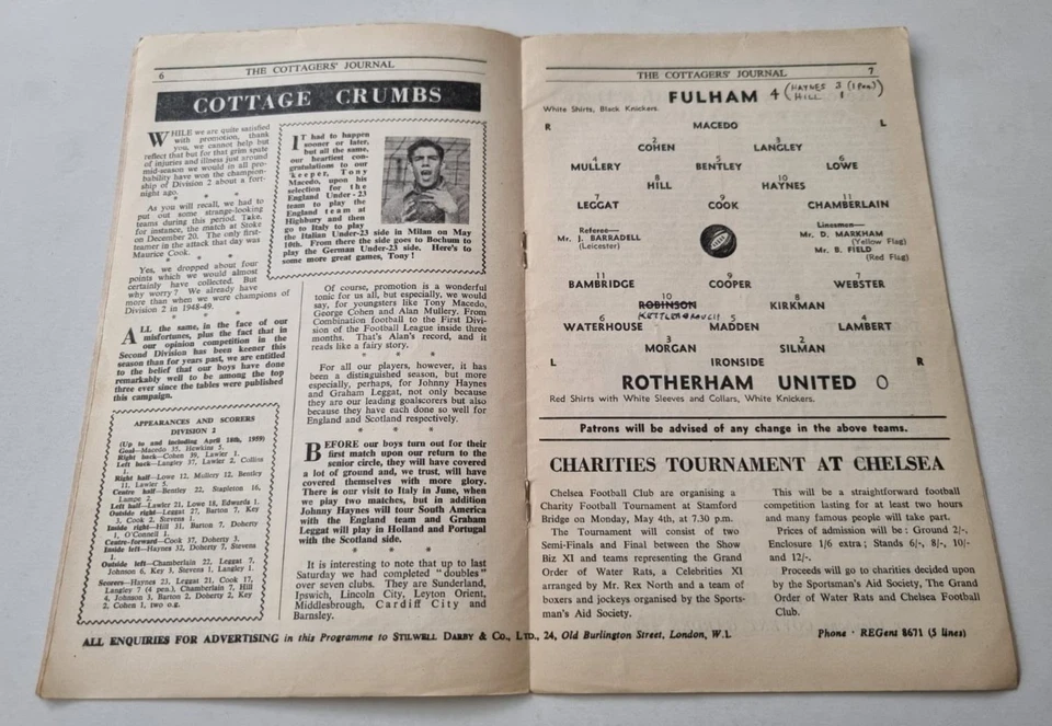 1958/59 DIVISION 2 - FULHAM v. ROTHERHAM UNITED - Image 2 of 2