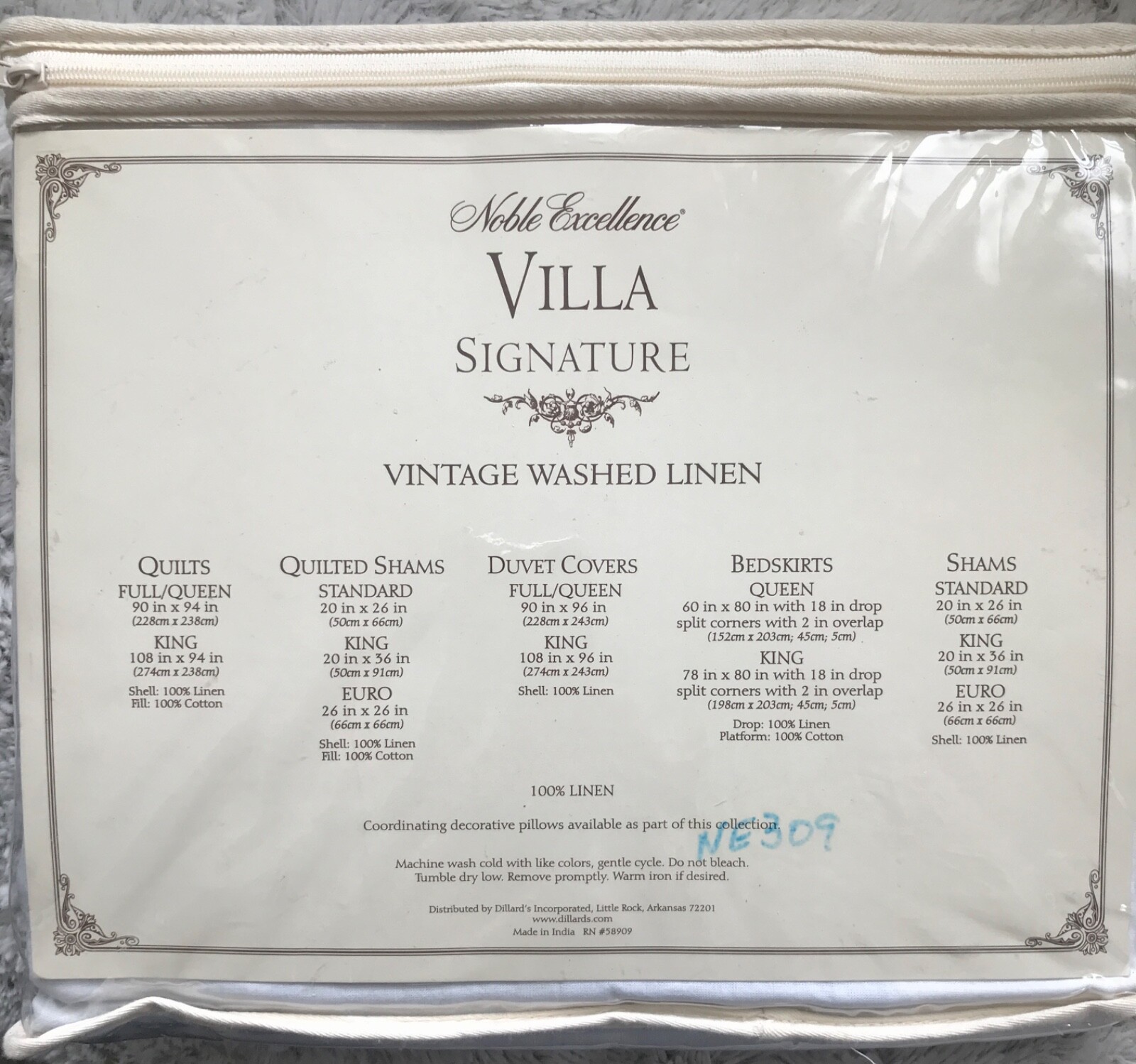 NIP NOBLE EXCELLENCE VILLA SIGNATURE 100% VINTAGE WASHED LINEN QUEEN BEDSKIRT