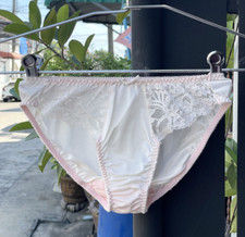 Vintage Light Silky Nylon High Leg Panty Slippery Sheer Floral Lace Briefs Sz.5