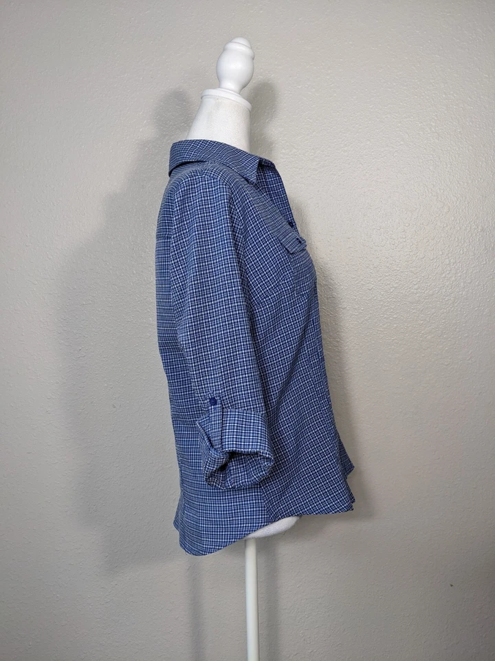 Joanna Pink & Black Plaid, Striped Sheer Women's Button Up Blouse Top Size M A10 - Image 2 of 4