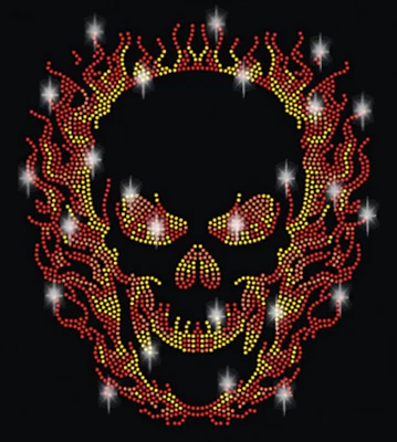 APFELBLÜTE STYLE & ACCESSOIRES XL PEDRERÍA CALAVERA CRÁNEO LLAMAS PIEDRAS IMAGEN PARA PLANCHAR APLICACIÓN FUEGO