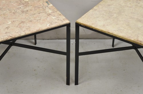 Vintage Paul McCobb Style Wrought Iron and Marble Square Side Tables - a Pair - Picture 3 of 12
