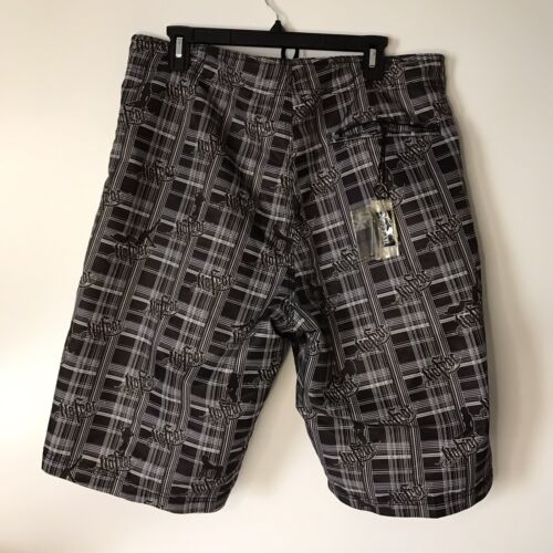 No Fear Board Shorts Mens Size 36 Plaid Y2K Lady Silhouette Plaid Black *READ* - Picture 2 of 8