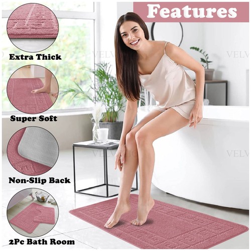 MEMORY LOOP BATH MAT SET PEDESTAL NON SLIP SUPER SOFT TOILET BATHROOM RUG 2PC - Picture 217 of 341