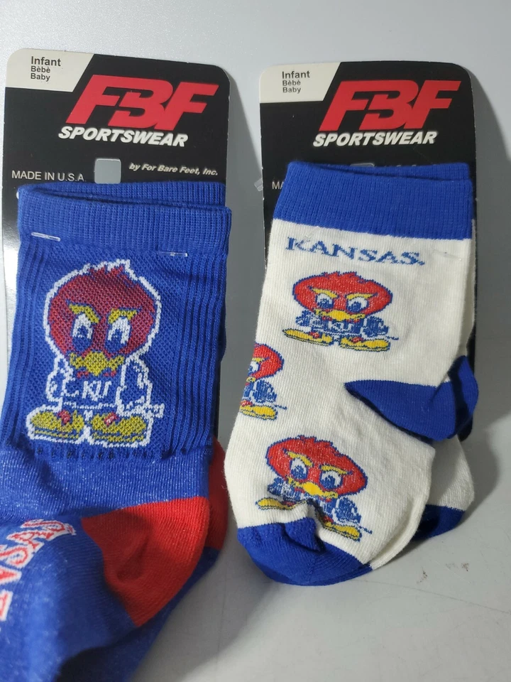 2 PARES Calcetines Unisex Kansas Jayhawks Talla Infantil 0-3 NUEVO Foto 2 de 2