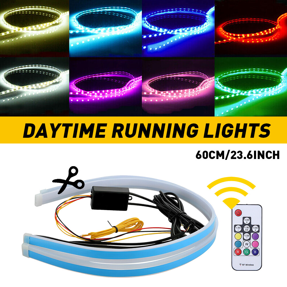 RGB 60CM Slim Flexible LED Sequential DRL Signal Turn Light Strip For Headlight