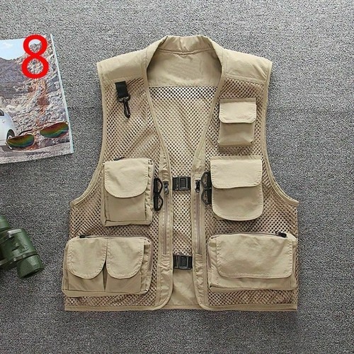 Hommes Multi Poche Maille Gilet Extérieur Camping Pêche Photographie Gilet - Photo 10/18