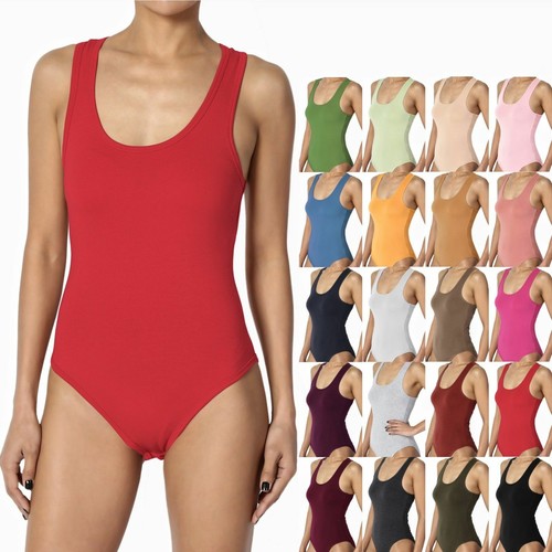 New Womens Racer Back Sleeveless Bodysuit Ladies Stretch Leotard Muscle Vest Top - Picture 12 of 165