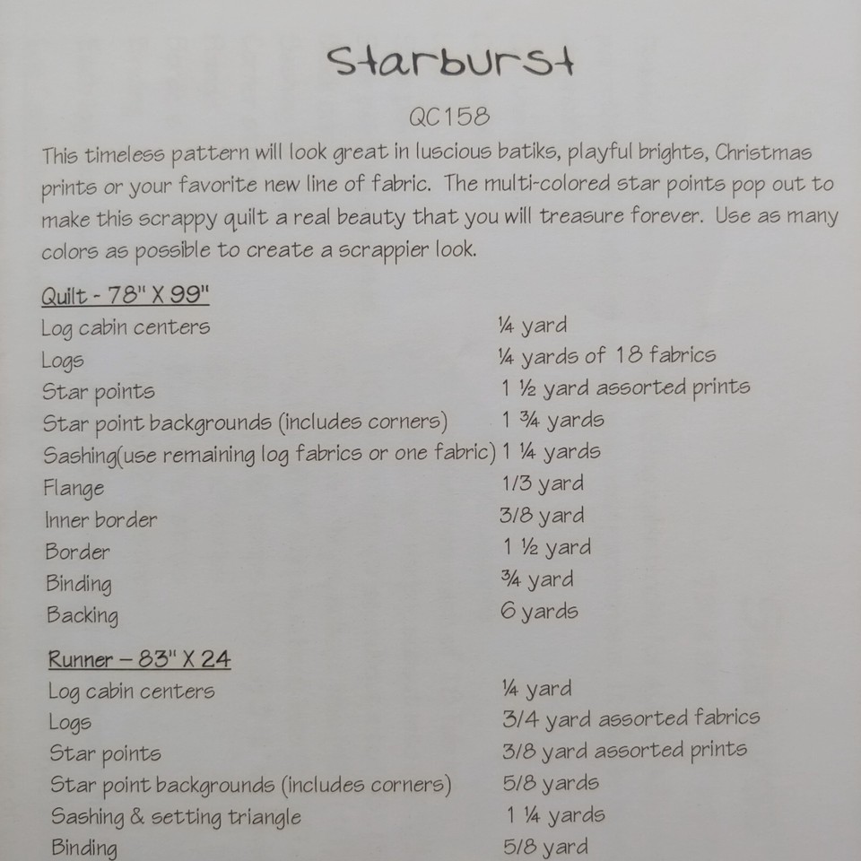 Log Cabin Starburst Pieced Quilt Pattern 78x99 & Table Runner 83x24 ...
