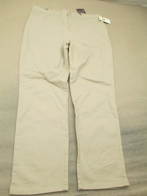 NWT Gloria Vanderbilt Size 14P Womens Beige Cotton Blend Straight Zip Pants 652
