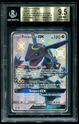 BGS 9.5 Rayquaza GX Full Art Hidden Fates Premium Collection Pokemon #177a