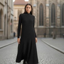 Ganni Baxter Sparkle Mock Neck Maxi Dress Brown Black Metallic Long Sleeve XS/S