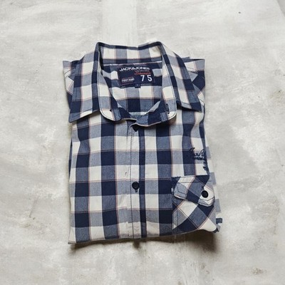 Jack E Jones Hemd weiß blau kariert Gr. L 100% Baumwolle