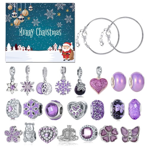 Elegante kit para hacer joyas calendario navideño violeta y púrpura de 24 días cuentas de metal - Imagen 6 de 7