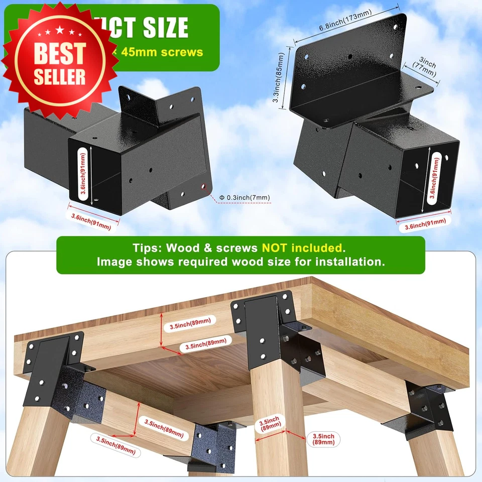 4 Pack 4x4 Compound Angle Brackets Heavy Duty Deer Stand Hunting Blind Treehouse - Image 2 of 4