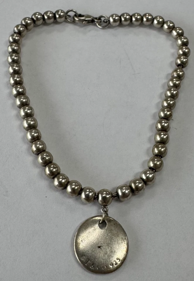 Pulsera Tiffany & Co Plata de Ley 4mm Cuentas "Te Amo" Etiqueta Redonda [105GCS] Foto 4 de 4