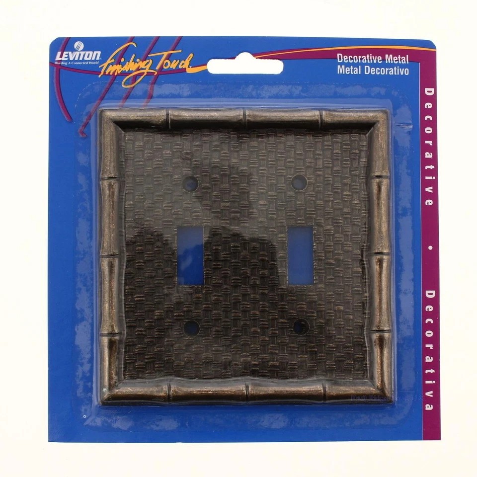 Антикварная латунная панель переключателя Leviton Tiki бамбуковая 2-канальная - Изображение 4 из 4