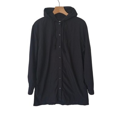 Coolibar Hooded Shirt Jacket UPF50+ Vented Roll Tab Sleeves Black Nylon Small 