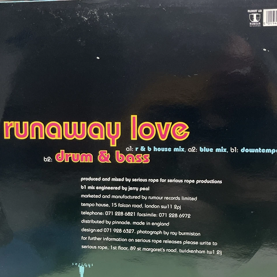 Serious Rope - Runaway Love - Used Vinyl Record 12 - N5870z, photo 2 of 2