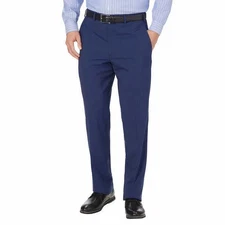 Mens JB Britches Fashiontek 24/7 Pants Blue plaid Flat Front Dress Slacks