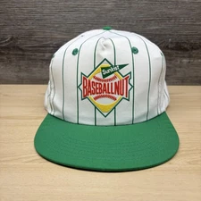 Vintage Sunkist Baseballnut Hat Cap Snap Back Green White Pinstripe Mens 90s