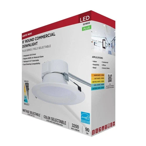 Satco S21602 - 25.5W Field Selectable LED 8" Commercial Downlight (1, 2 or 4 PK) - Picture 5 of 8