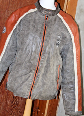 Camp David leather jacket L real leather biker jacket men's jacket Brown