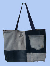 Handmade Blue Denim tote for women with pocket