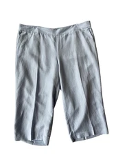 LOFT Womens Plus Size 20 Light Blue Cropped Capri Straight Leg Pants Linen Blend