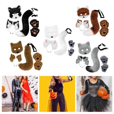 Halloween Gesichtsmaske Verkleiden schöne Haarreifen Cosplay Tier Ohren und Schwanz Set