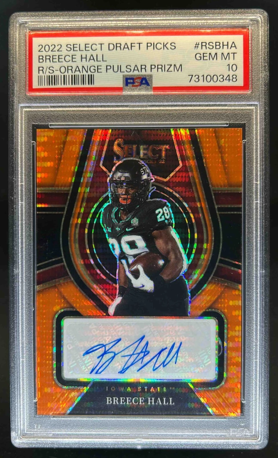 Breece Hall Panini Select Draft Picks Rookie Signatures #RSBHA Orange Pulsar