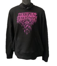 Harley Davidson Womens Pink Flame Trail Hooded Pullover Sweatshirt Black 3002759