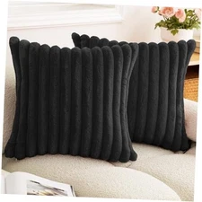 Double-Sided Faux Fur Plush Throw Pillow Covers 20" x 20" (Pack of 2) Black