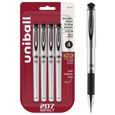 uni-ball Signo 207 Impact Gel Pen 4 Black Pens 1.0mm Bold Point