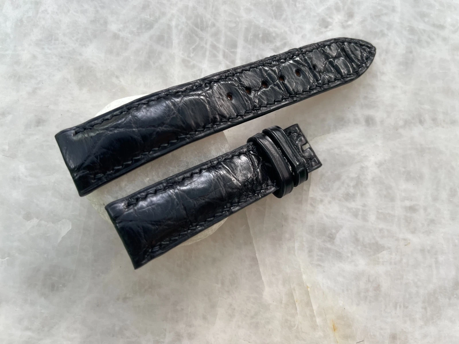20mm/18mm Black Alligator Crocodile Print Leather Watch Strap Band