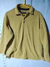 True Grit Fleece Pullover Mens Medium Olive Green 3 Button Collar Long Sleeve
