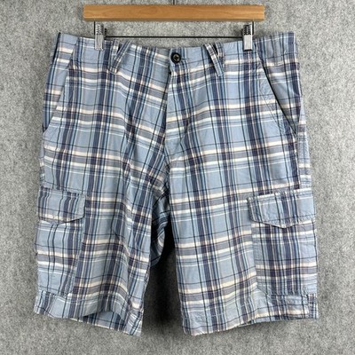 Hugo Boss Orange Karierte Cargo Shorts Herren Blau W38'' Sommer Streifen Taschen