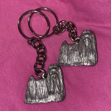 TWO Maltese Dog Fine PEWTER 3D Keychain Key Chain Ring GG Harris NEW Set Of Two