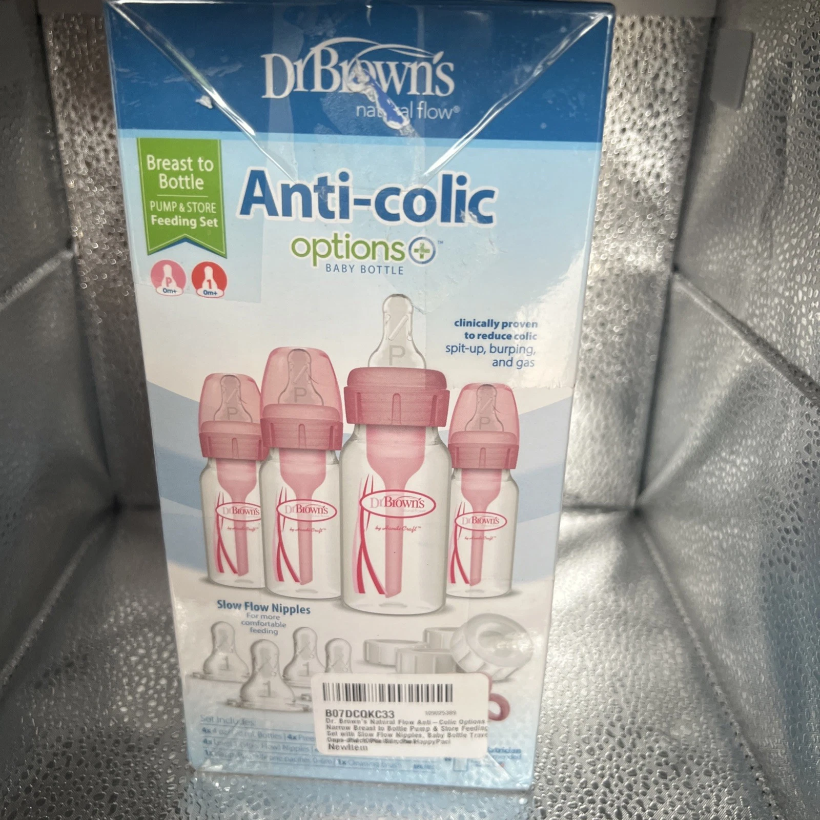 Dr. Brown's Breast To Bottle Pump & Store Feeding Set 4 Pink 4oz Bottles
