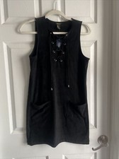 NWT Small Forever 21 Black Vegan Suede Dress Lace Up Tunic Sexy Short Pockets 