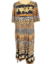 Vintage Dress Leopard Print Cotton Smock Pockets Fit 14