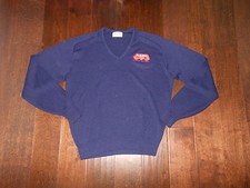 Preowned Vintage PINNACLE V-Neck 100% Acrylic Sweater Size L Dk Blue MADE IN USA