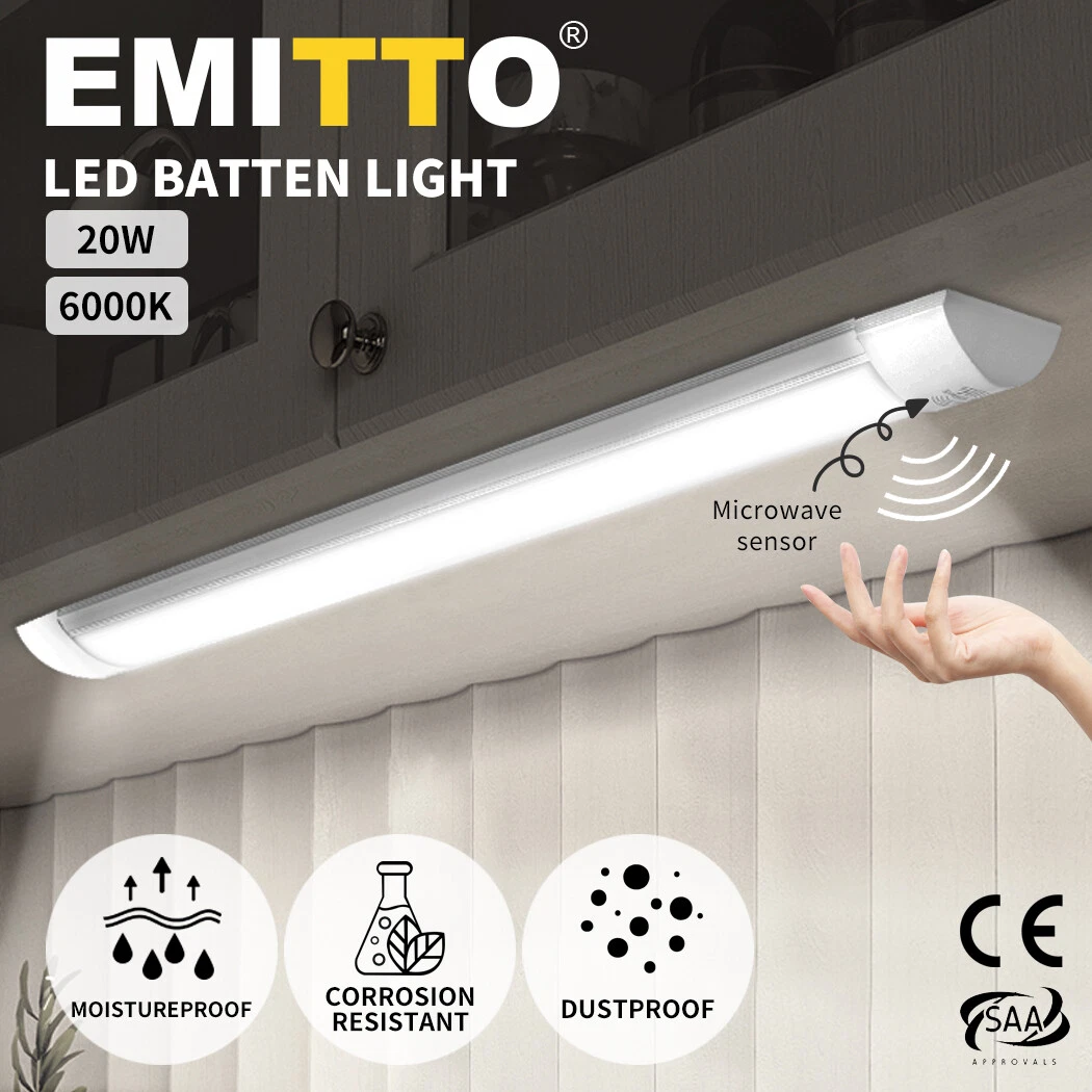 Emitto LED Batten Light Ceiling Wardrobe Stairs Microwave Sensor Daylight 20W